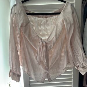 Free people Women's Cream Blouse with Tie Front